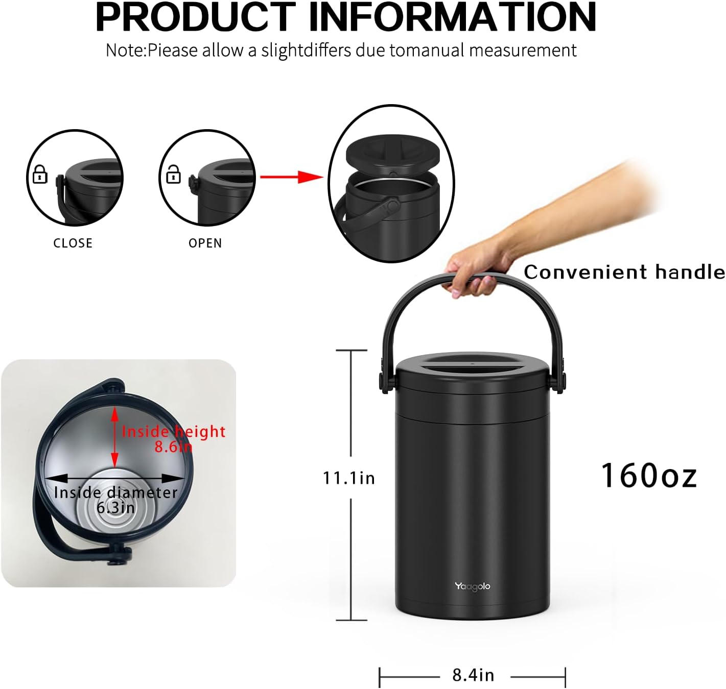 4.8L Insulated Ice Bucket, 5Quart Double Wall Vacuum Stainless Steel Keeps Frozen Longer, insulated Wine Cooler used for Parties, Cocktail bar, Wine, Champagne,travel and fishing