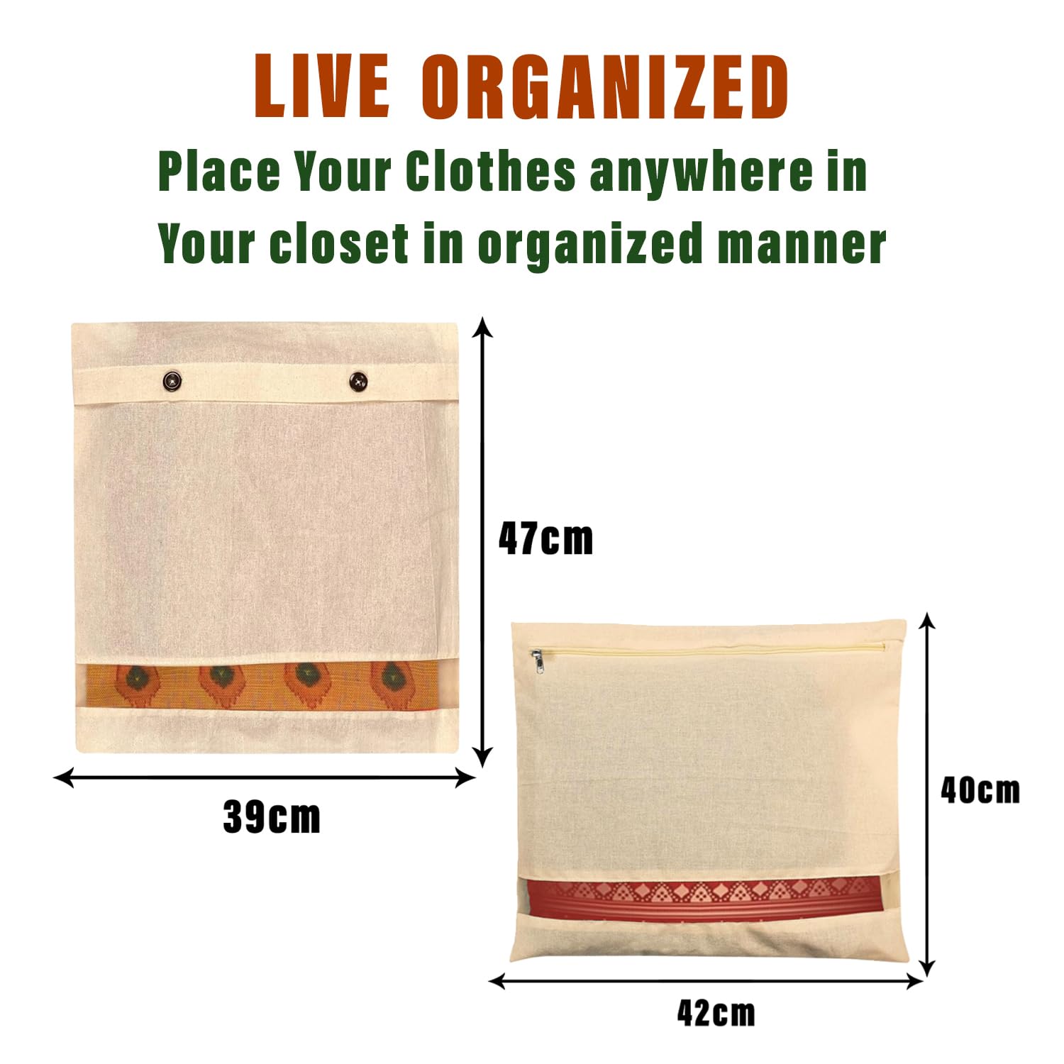 Kuber Industries Sari-Taschen-Kombi-Set | Kleiderschrank-Organizer aus Baumwolle | Kleidertaschen zur Aufbewahrung | Netzfenster Saree-Taschen Set | Einzelverpackung Saree-Abdeckung | 24 Stück | Creme