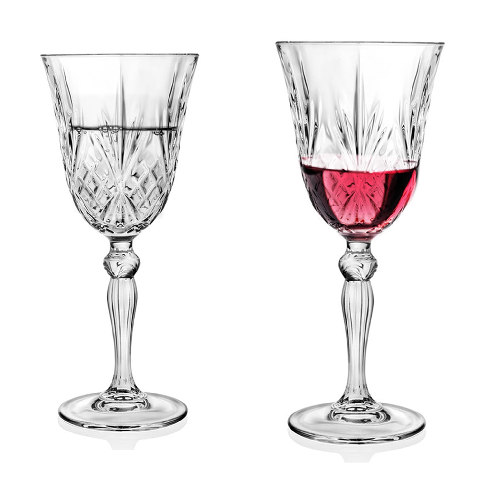 Sicignano | Juego de 12 copas Melodía de cristal – 6 copas de vino CL.27 + 6 copas de agua CL.21, brillantes, resistentes y lavables en lavavajillas, diseño elegante y sostenible