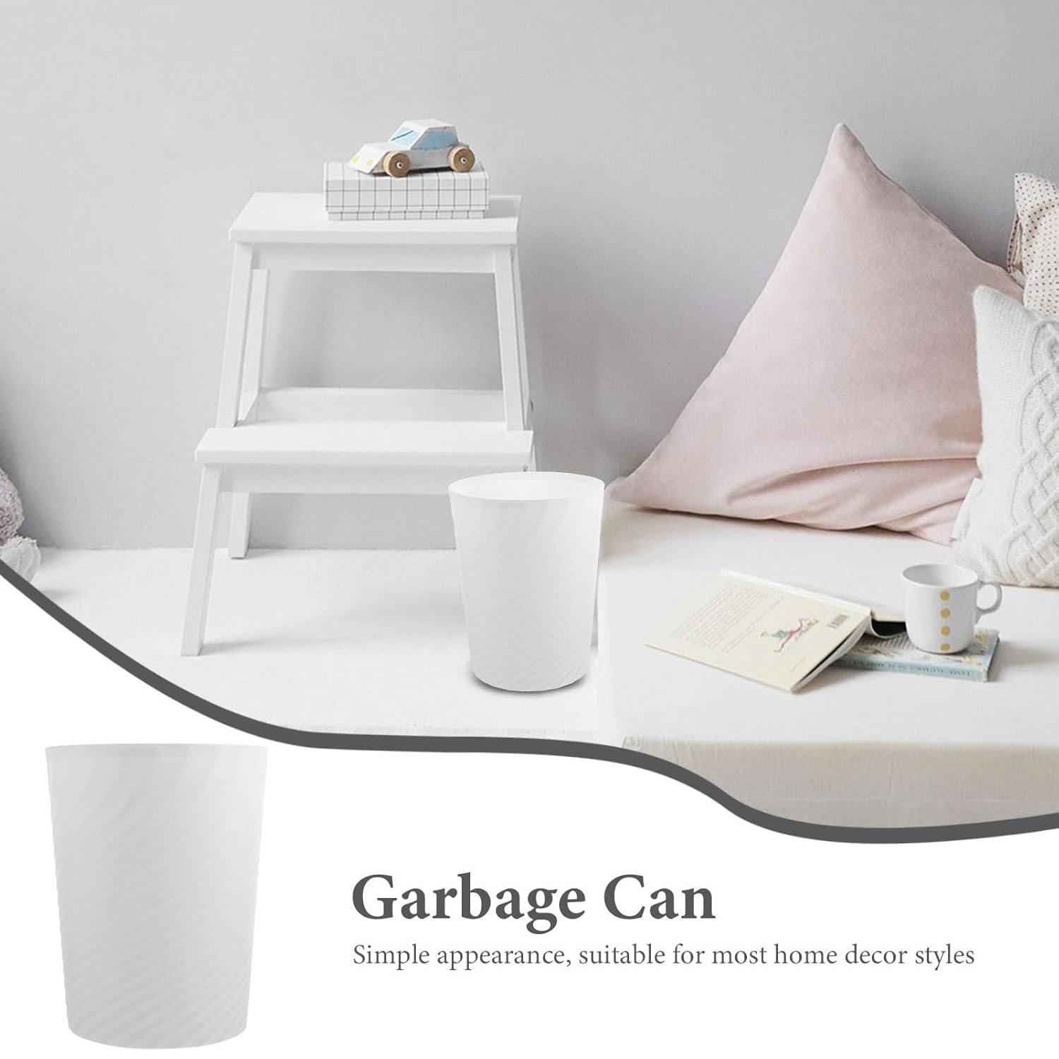 Garneck 2pcs Small 8l White Plastic Trash Can with Press Ring, Lidless Rubbish Storage Bin for Bedroom Bathroom Office, Compact Wastebasket for Home Organization