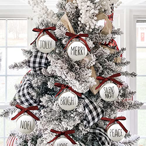 Christmas Ornaments - Set of 12 Shatterproof White Bulbs Adorned with Buffalo Plaid Bows - Rustic Farmhouse Christmas Tree Decorations for Xmas Tree Decor - Image 4