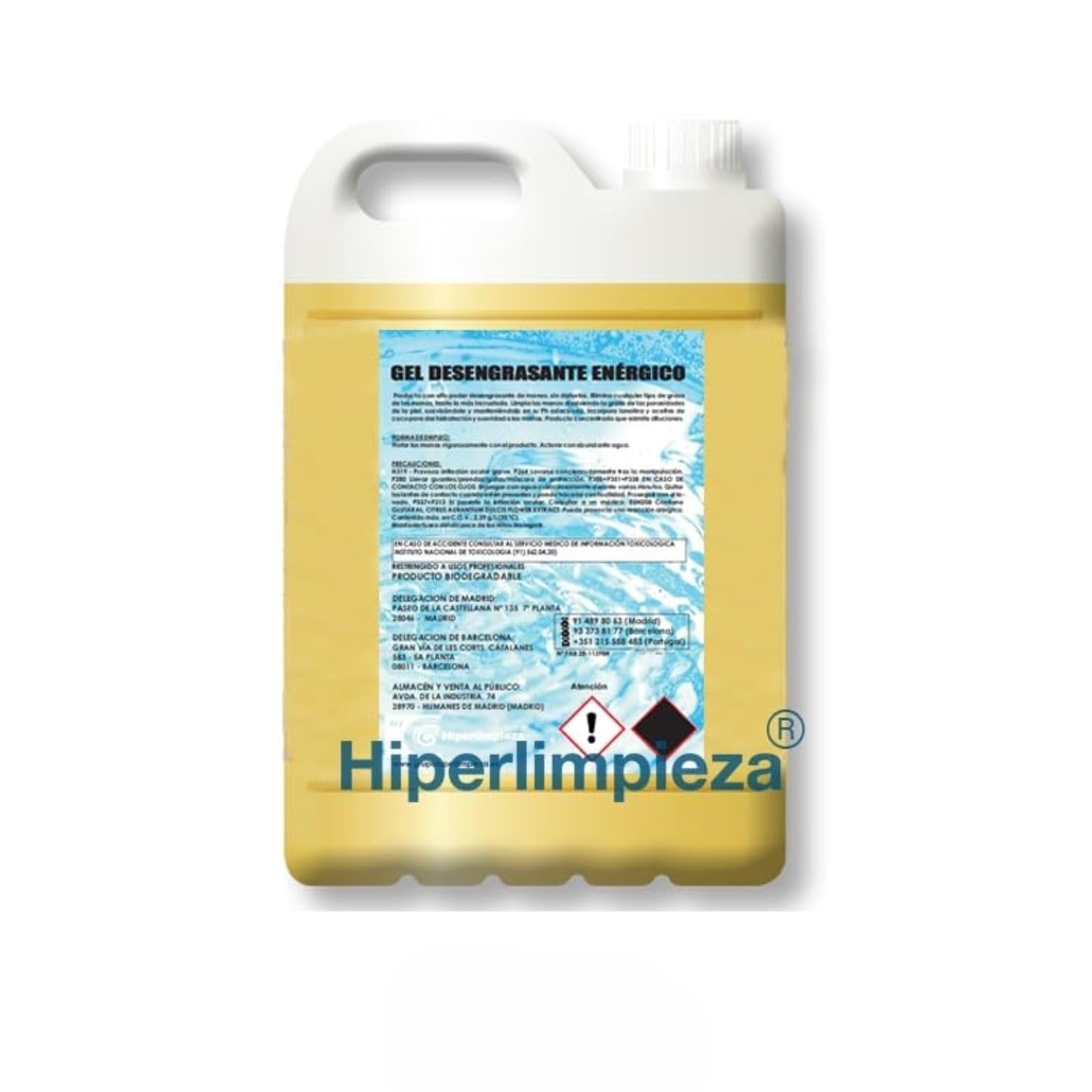 Hiperlimpieza - Gel desengrasante manos mecánicos 5L | Alta Concentración con Lanolina y Aceite de Coco, Jabón Industrial Elimina Grasa Incrustada, Hidratante pH equilibrado uso profesional
