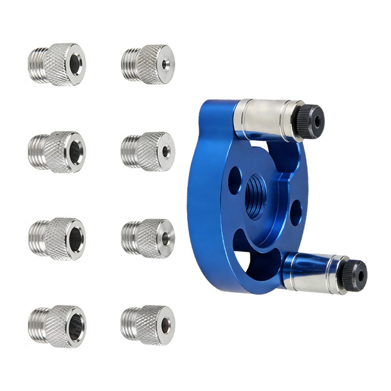 Geavonyg Blue 8 Piece Aluminum Alloy Woodworking Drill Guide Set Drill Positioner For Accuracy Hole Positioning In Carpentry Projects Accuracy Drilling Jigs