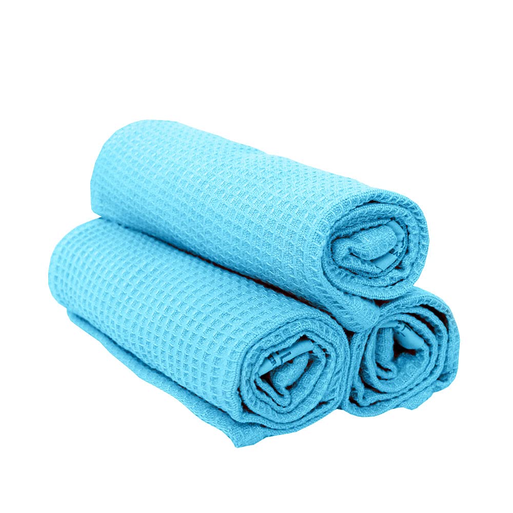 CAR SAAZ Super Absorbent Waffle Weave Microfiber Drying Towel (500 GSM, 40 X 40 cm, Blue) Pack of 3 | Thick Lint & Streak-Free for Car & Bike Washing, Cleaning & Dusting.