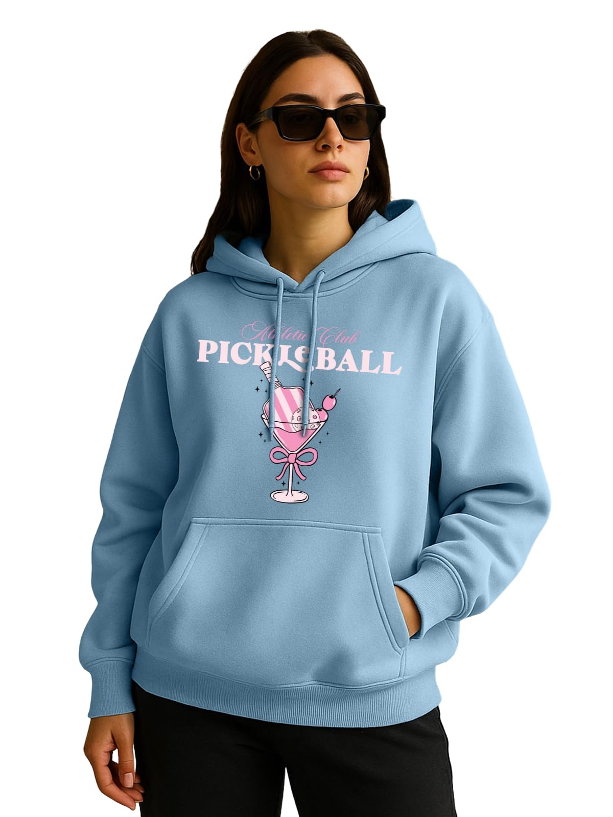 JUNEBERRY Damska bluza z kapturem oversize przędzenie pikowana bluza z kapturem z długim rękawem z nadrukiem graficznym dla kobiet S do 3XL