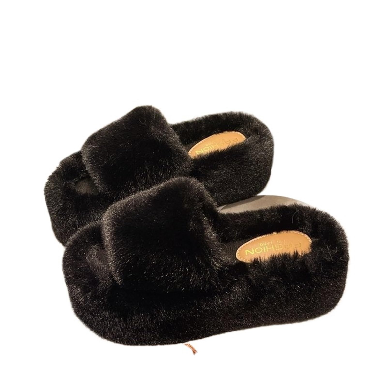 Weokdfha Women's Black Fluffy Slippers Sandals Woman Platform Plush Fluffy Furry Slippers Winter Warm Cute Soft Home Indoor House Bridal Slipper(,41)