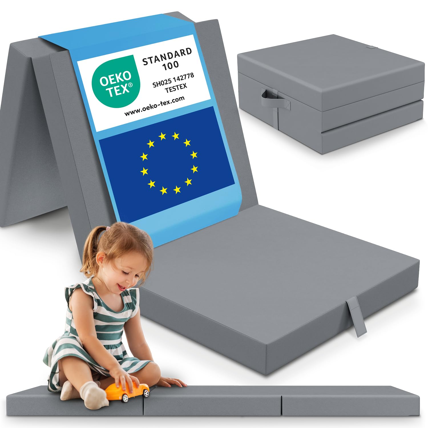 ELONEO Materasso Pieghevole 65x195 cm, Altezza 9 cm, Materasso Pieghevole per Bambini, Materasso Supplementare Pieghevole, Materasso da Viaggio per Bambini e Adulti, Ideale per Viaggi e Campeggio