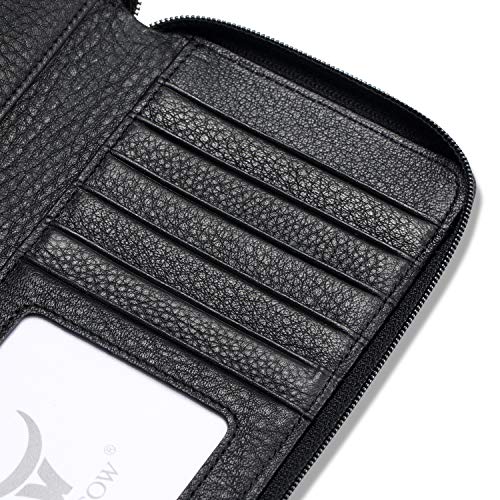Image of HISCOW Leather Checkbook Cover, Zippered Wallet, Pebbled Black | Full grain cowhide, 5cc & ID window, personal check book & register pockets, removable duplicate divider, women secure zipper