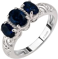 ShopLC Delivering Joy 3-Stone Blue Sapphire Birthstone Ring for Women in 925 Sterling Silver - Mother's Promise Engagement Anniversary Gift