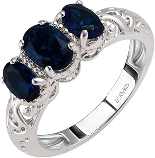 ShopLC Delivering Joy 3-Stone Blue Sapphire Birthstone Ring for Women in 925 Sterling Silver - Mother's Promise Engagement Anniversary Gift