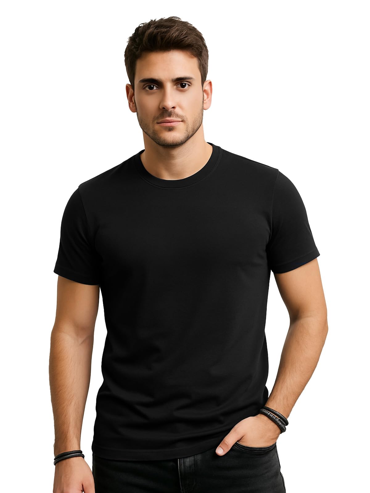 Veirdo® Regular Fit Half Sleeves Round Neck Solid Pure Cotton T-Shirt for Men (Available in White, Black, Swan White, Mustard, Maroon, Green, Lilac, Navy, Red Color)