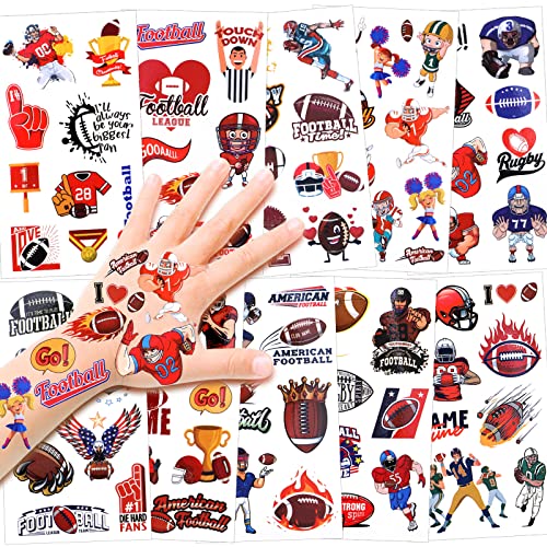 Howaf 100+Pcs American Football Temporary Tattoos, Super Bowl Fake Tattoos For Kids Adults, Rugby Face Tattoos Stickers For Sports Football Fans Favors, Waterproof Body Tattoos For Football Event Party Supplies #TOP1
