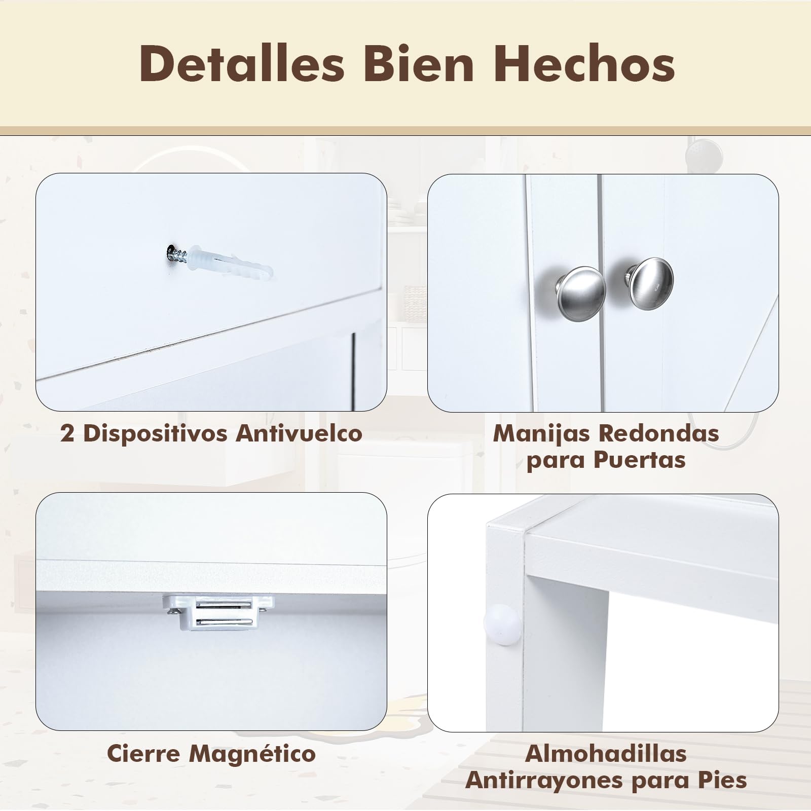 COSTWAY Armario de Almacenamiento sobre Inodoro, Estantería Organizadora con Doble Puerta, Portarrollos de Papel Higiénico y Estante Ajustable, Mueble Independiente para Baño Lavadero (Blanco)