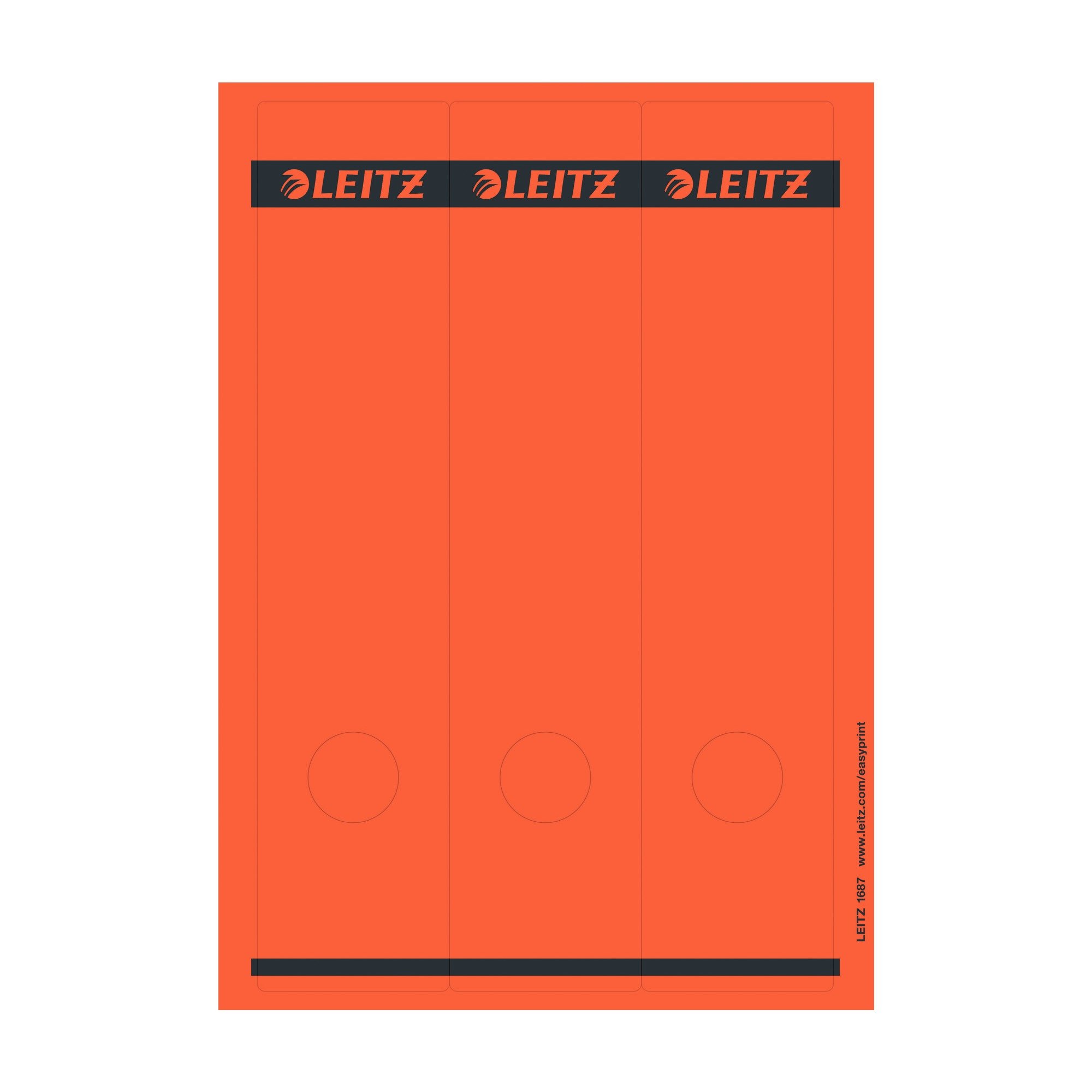 Leitz PC-beschriftbare Rückenschilder selbstklebend für Standard- und Hartpappe-Ordner, 75 Stück, Langes und breites Format, 62 x 285 mm, Papier, rot, 16870025