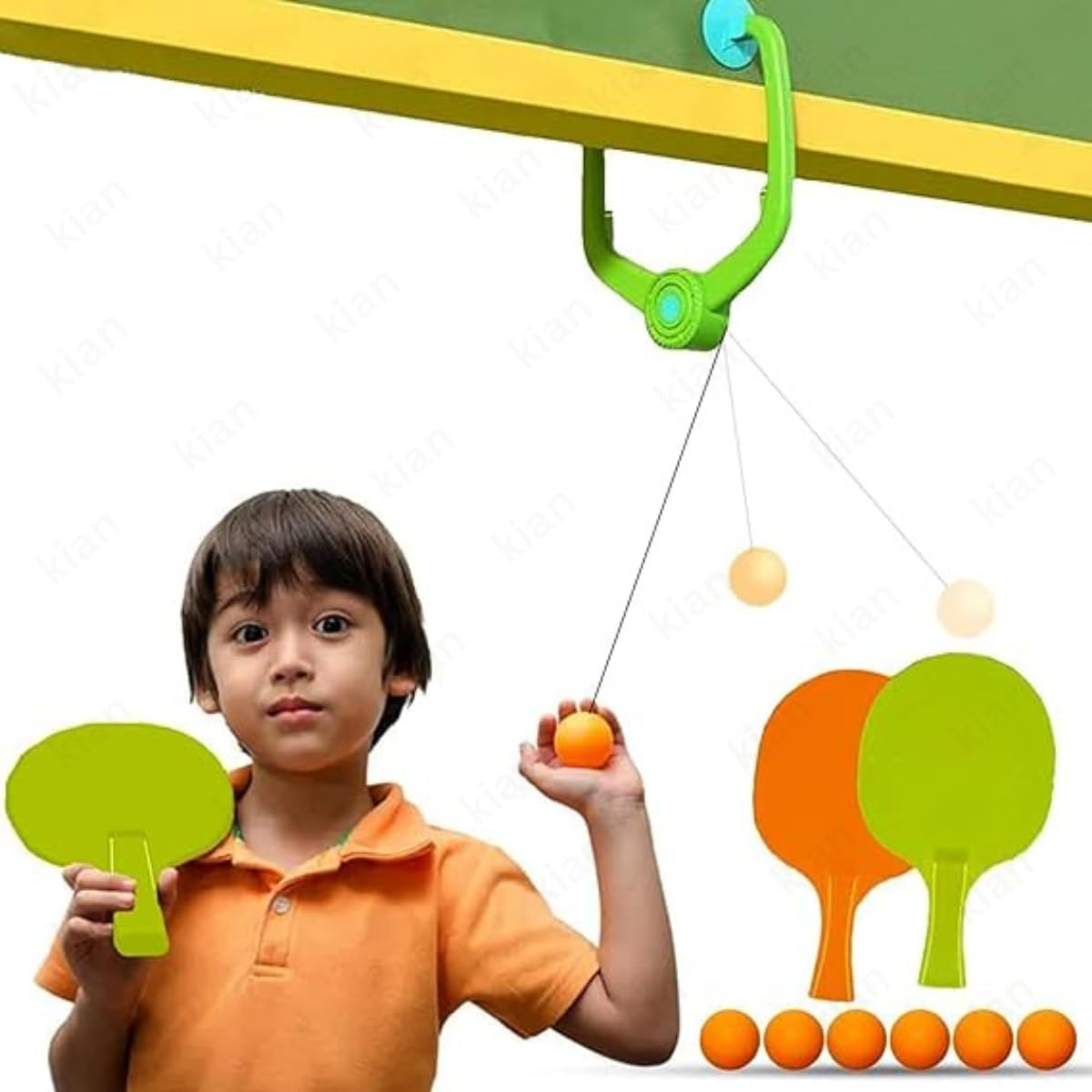 Kian Hanging Table Tennis Self-Training Set – Indoor Ping Pong Game with 2 Rackets & 6 Balls – Portable Double Sparring Toy for Kids & Adults – Parent Child Interactive Sport Game(Pack of 1)-image-32