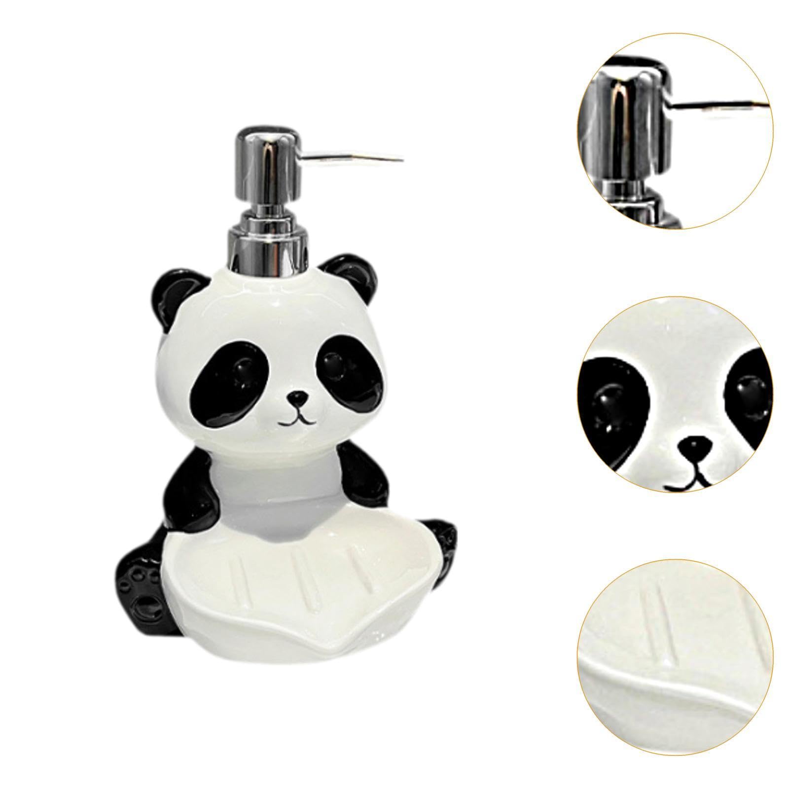 LOVIVER Distributore di Sapone a Forma di Panda Carino, distributore di Sapone Liquido in Ceramica da 380 ml con portasapone, flacone di lozione Multiuso
