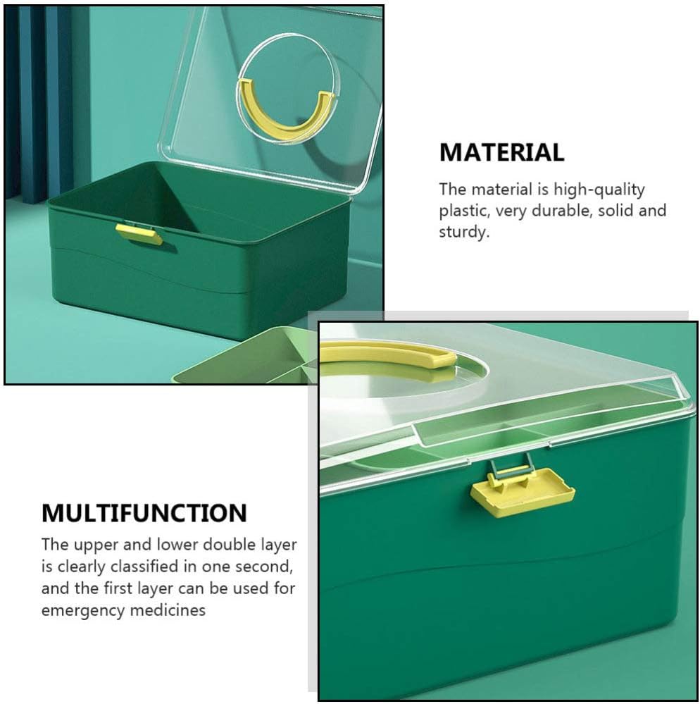 Cabilock 1pc Portable Outdoor Medicine Box Lightweight Handheld Storage Container for Emergency Supplies Double Organization for Home Office and Travel Green image 4