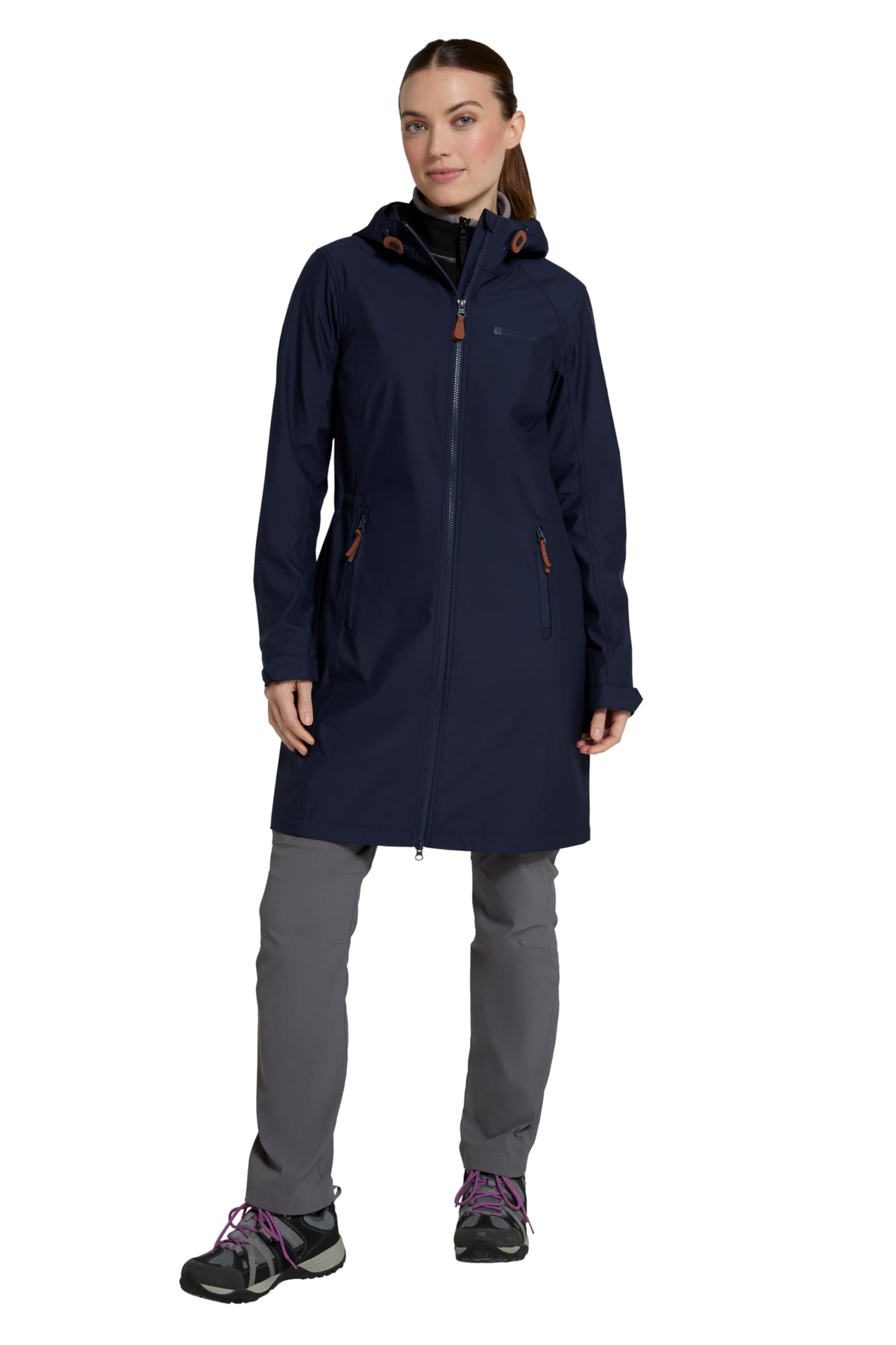 Mountain Warehouse Iona Womens Longline Softshell - Water-resistant Rain Jacket with Adjustable Hood - Best for Spring Summer, Walking, Outdoors, Hiking & Trekking Navy 14
