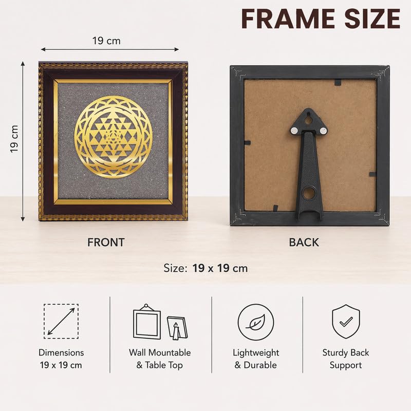 Image of Lakshmi Kuber Ganesh Yantra Frame for Wealth, Success & Obstacle Removal, Gold Spiritual Vastu Decor