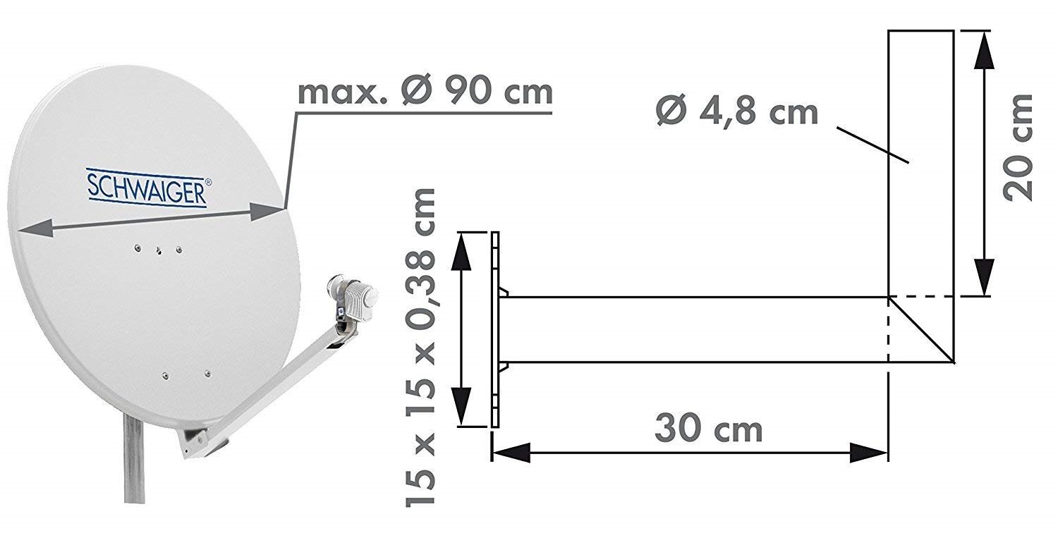 SCHWAIGER -5149- Soporte para Antena parabólica | Antena Sat | Sistema de satélite | Soporte de Pared | Aprobado por TÜV | Distancia a la Pared 35 cm | Plata