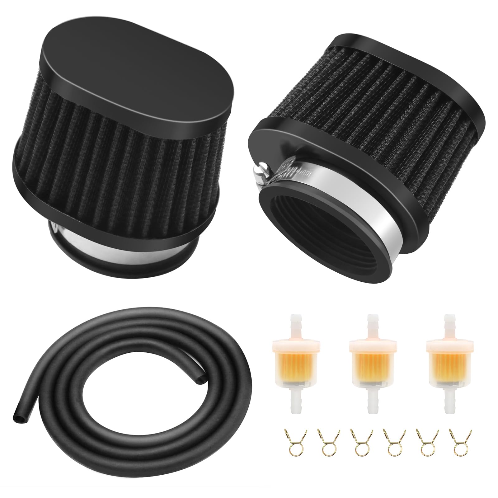 YWLUWEI 2pcs 38mm Motorcycle Air Filter with Fuel Filter and Fuel Hose Replacement for Moped Dirt Pit Bike ATV Scooter Motorcycle (Black)
