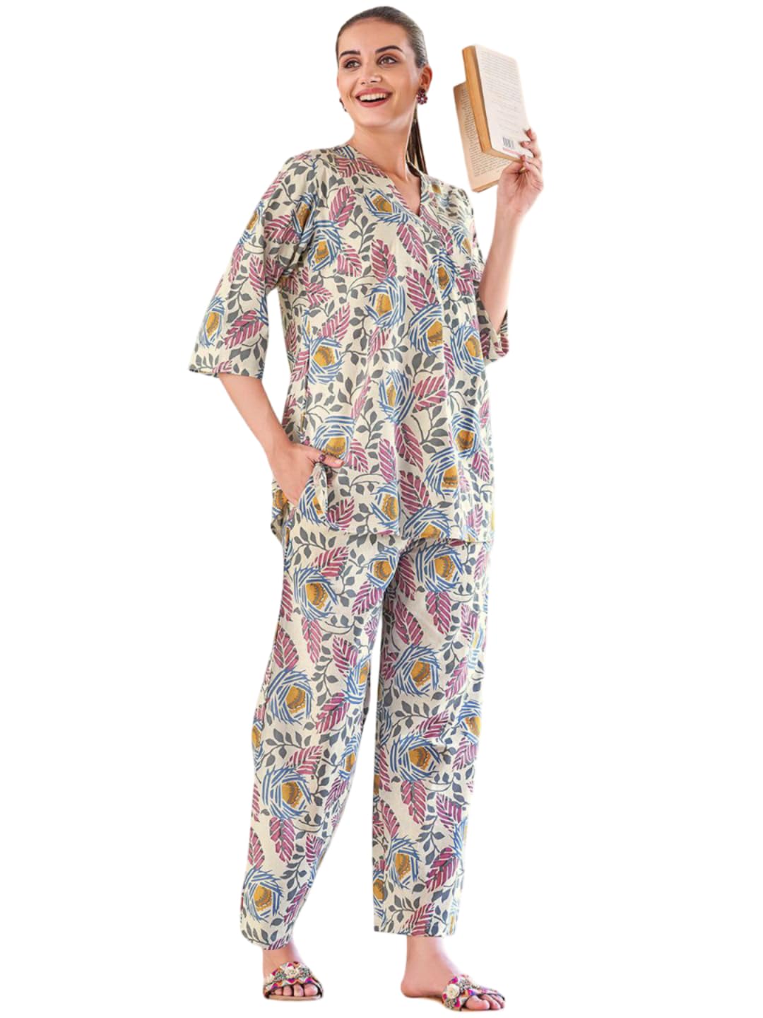 Women Floral Printed Co-Ord Set | Cotton Flex Fabric Tunic and Trouser Set | Relaxed Fit Casual Wear Travel Office Wear Comfortable Outfit | L to 3XL-image-3