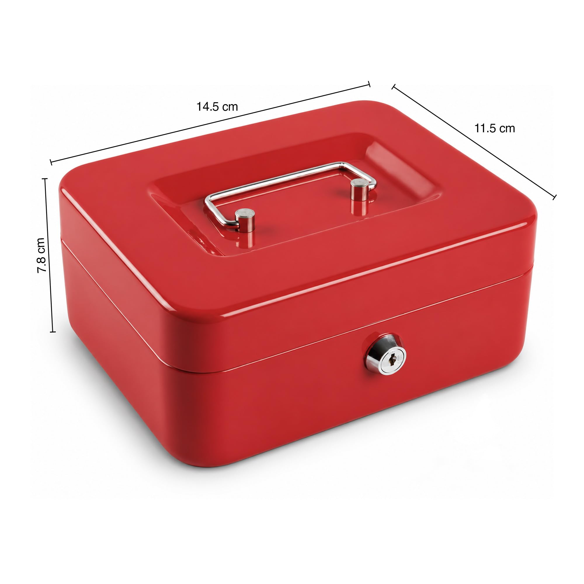 oddpod™ DL Metal Cash Box & Jewelry Safe Locker with Plastic Coin Tray & Key Lock - Small (Red) 1