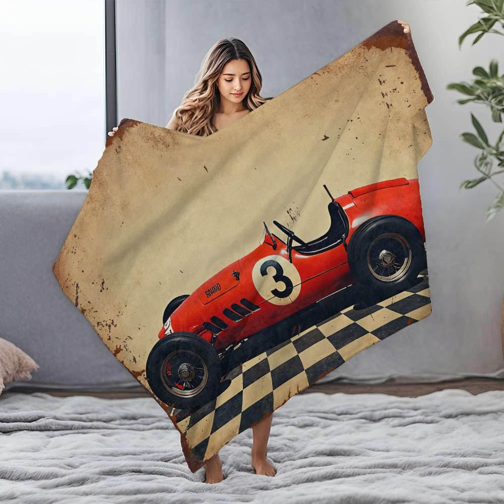 Couverture en flanelle motif voiture de course ancienne - Idée cadeau idéale 125x150cm