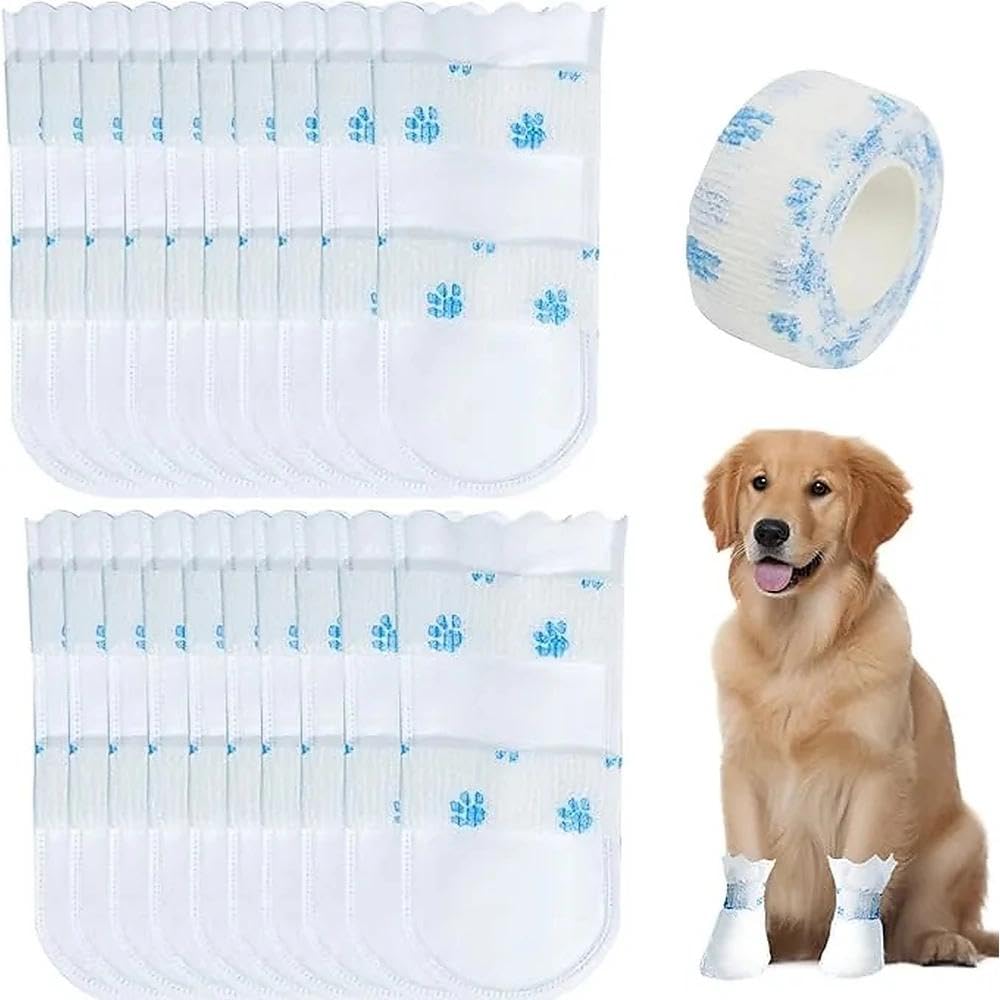 20 Paires de Bottillons Jetables pour Animaux – Chaussons Imperméables pour Chiens et Protège-Pattes pour Chats pour la Promenade, Prévention du Léchage de Plaies, Usage Intérieur/Extérieur, Cha