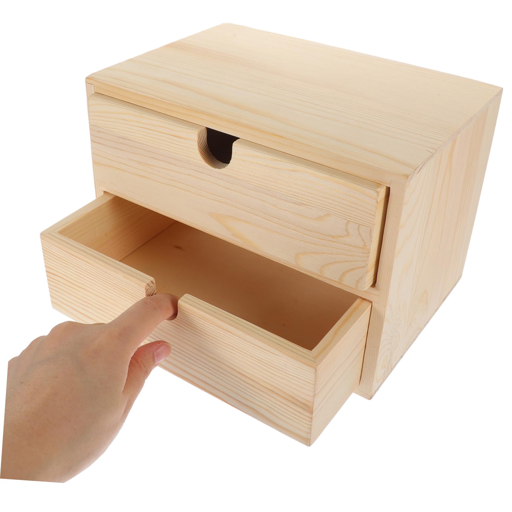 VILLCASE Organizer in Legno con Cassetti Doppio per Cancelleria e Trucco Cassettiera da Scrivania Compatta e Versatile Contenitore in Stile Naturale per Gioielli e Piccoli Oggetti