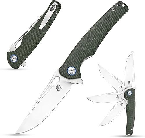 Sitivien Cuchillo plegable ST130 cerradura de forro de herramientas EDC 14C28N acero y mango de Micarta para acampar al aire libre senderismo