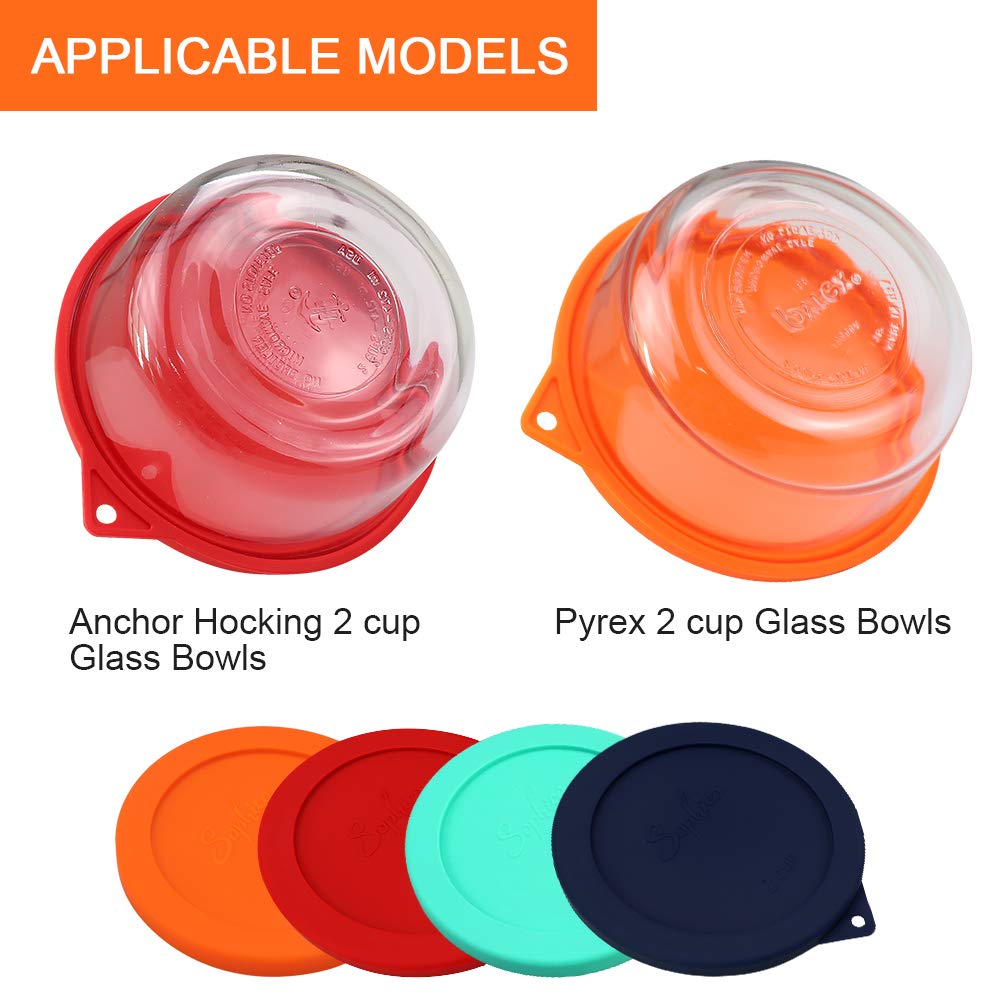 Sophico 2 Cup Round Silicone Storage Cover Lids Replacement for Anchor Hocking and Pyrex 7200-PC Glass Bowls (Container not Included) | Red-Orange | 4 Pack