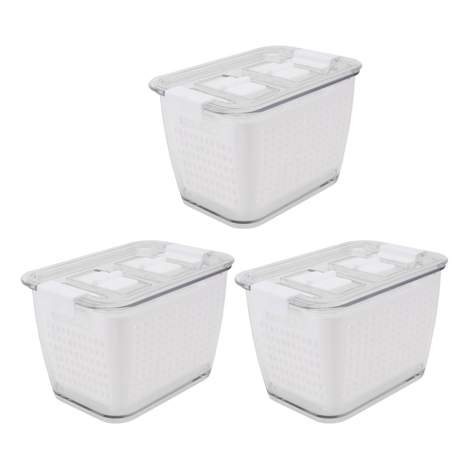 Contenitori per Alimenti in Plastica Bianca Struttura di Drenaggio e Chiusura Ermetica Set 3 Pezzi per Conservazione Frutta e Verdura Frigorifero in Cucina