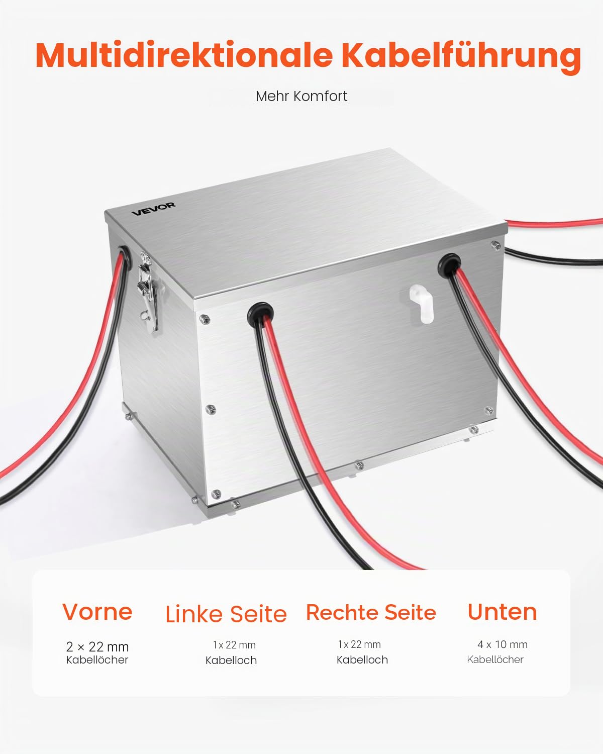 VEVOR Batteriekasten, Gruppe 24/31, Batteriebox für Schiffsbatterien mit Griffen & Kabellöchern mit Gummitülle, Gehäuse aus Aluminiumlegierung, geeignet für Offroad-Rennwagen & LKWs