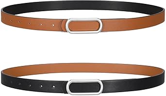 SANSTHS Skinny Reversible Belts for Women, Two-in-one Women Thin Belt for Dresses Jeans Pants with Gold Buckle