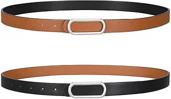 SANSTHS Skinny Reversible Belts for Women, Two-in-one Women Thin Belt for Dresses Jeans Pants with Gold Buckle