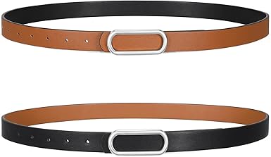 SANSTHS Skinny Reversible Belts for Women, Two-in-one Women Thin Belt for Dresses Jeans Pants with Gold Buckle