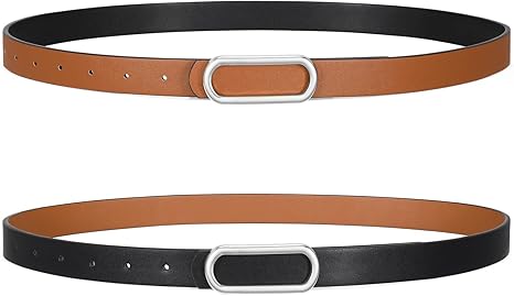 SANSTHS Skinny Reversible Belts for Women, Two-in-one Women Thin Belt for Dresses Jeans Pants with Gold Buckle