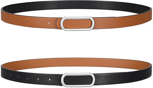 SANSTHS Skinny Reversible Belts for Women, Two-in-one Women Thin Belt for Dresses Jeans Pants with Gold Buckle