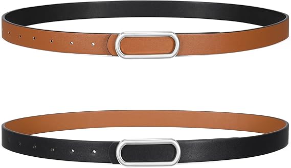 SANSTHS Skinny Reversible Belts for Women, Two-in-one Women Thin Belt for Dresses Jeans Pants with Gold Buckle