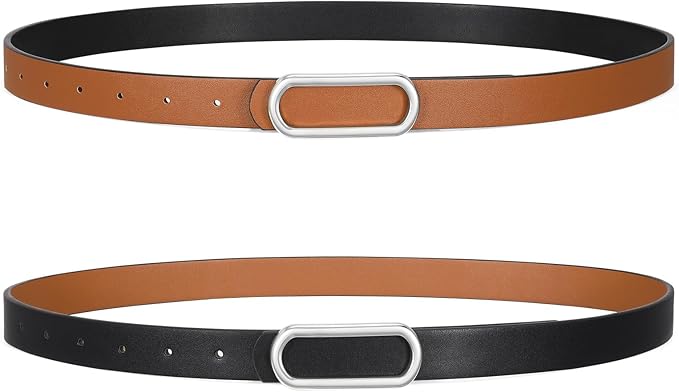 SANSTHS Skinny Reversible Belts for Women, Two-in-one Women Thin Belt for Dresses Jeans Pants with Gold Buckle
