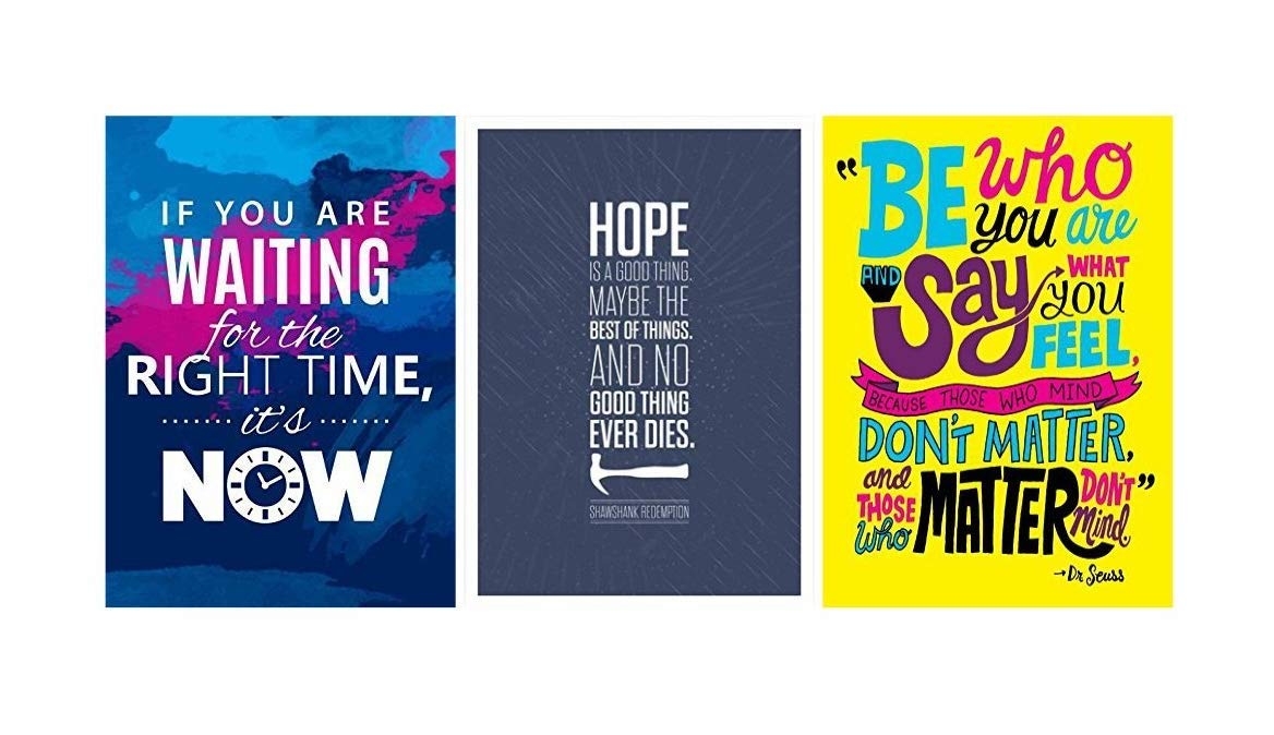 Rabhya International High on Design Motivational, Inspirational Wall Quotes Posters for Office and Study Room (300 GSM Paper , 12x18-inch, Multicolour) - Set of 3