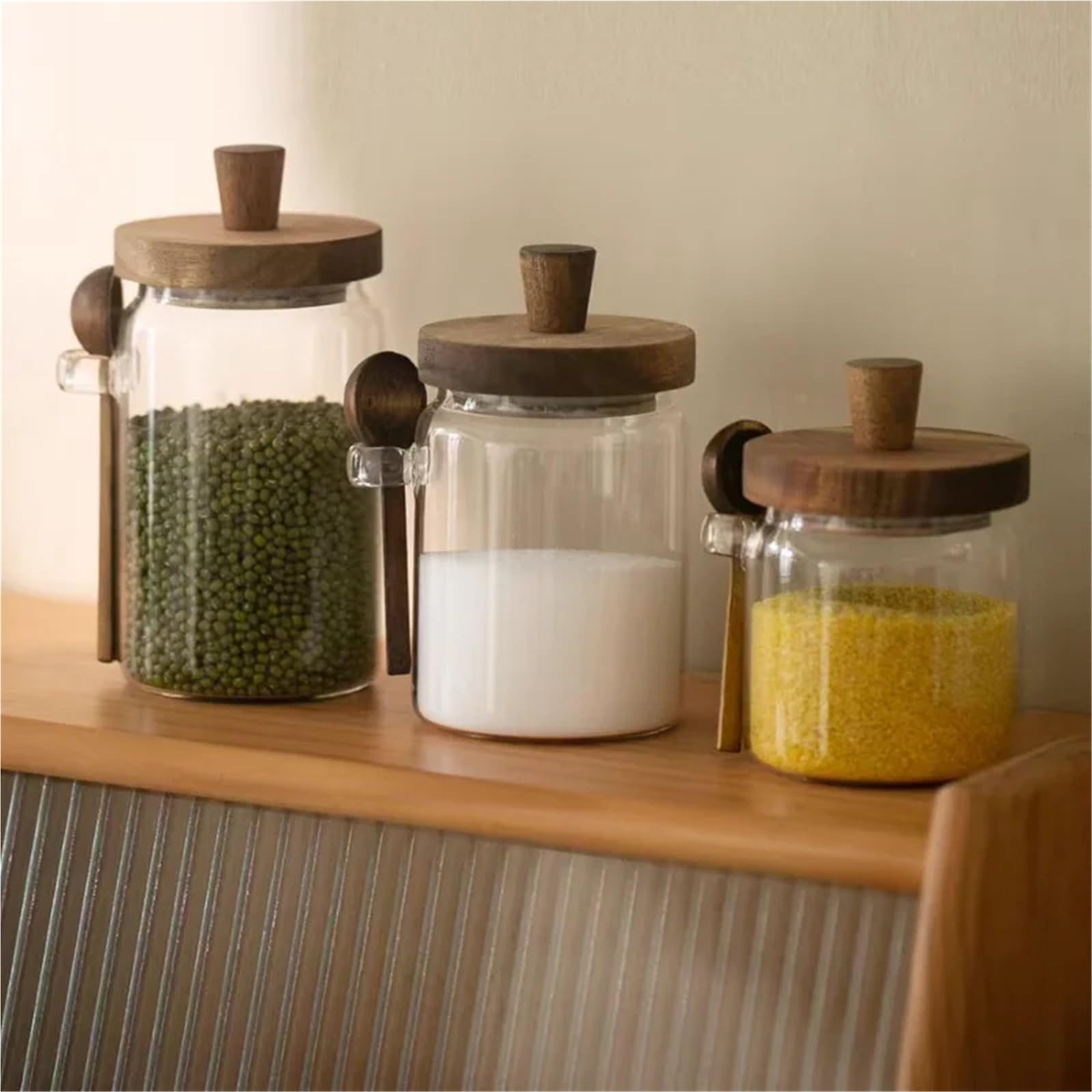 2 Stück Kaffeebohnen-Vorratsglas Mit Glasdichtung Und Löffel, Trockenobst, Küchenorganisatoren FüR TrockenfrüChte(9x15cm-900ml)