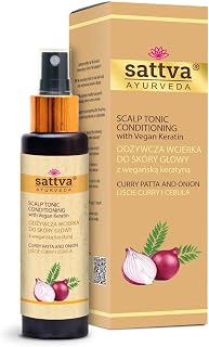 SATTVA Tonico per capelli con cheratina vegana – Riparazione e volume – Tonico naturale per cuoio capelluto secco e prurito – Senza alcool – Dermatologicamente testato (Curry)