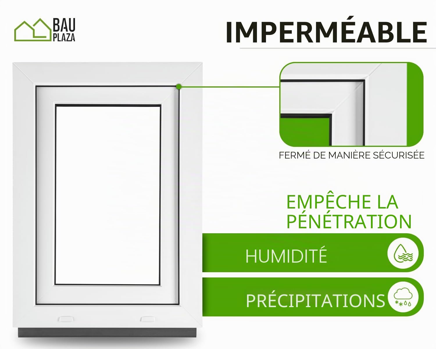 Fenêtre en PVC blanc vitrage triple 4/10/4/10/4 - LxH 40 x 50 cm d'ouverture Gauche Toutes les tailles 400 x 500 mm Oscillo-battant 1 vantail - BauPlaza