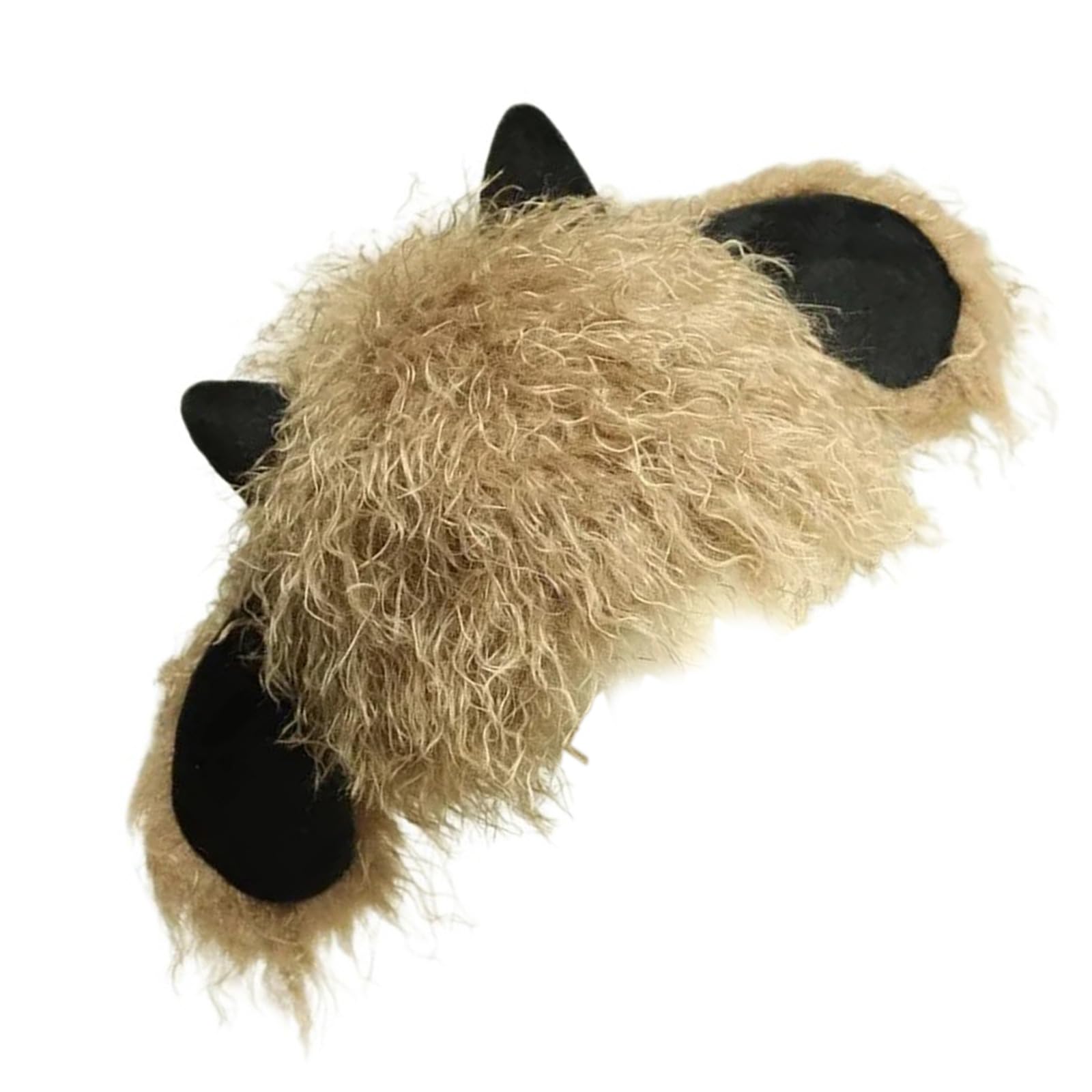 Furry Cartoon Head Covering with Horn for Outdoor Sports Furry Hat with Ear Oversized Headgear Hat for Winter Khaki
