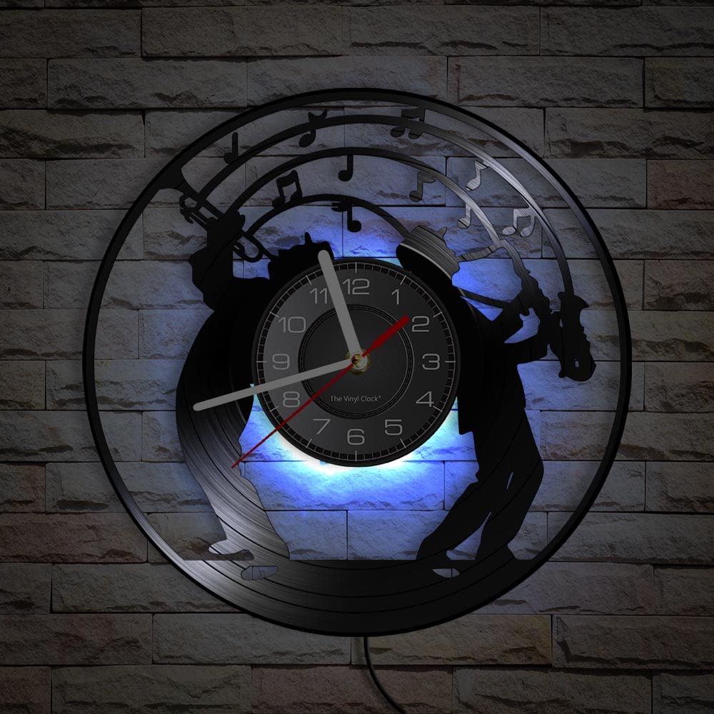 Smotly Light Vinyl Wall Clock, Music Saxophone Design Analog, With Led Night Function, Is A Gift For Music Lovers.