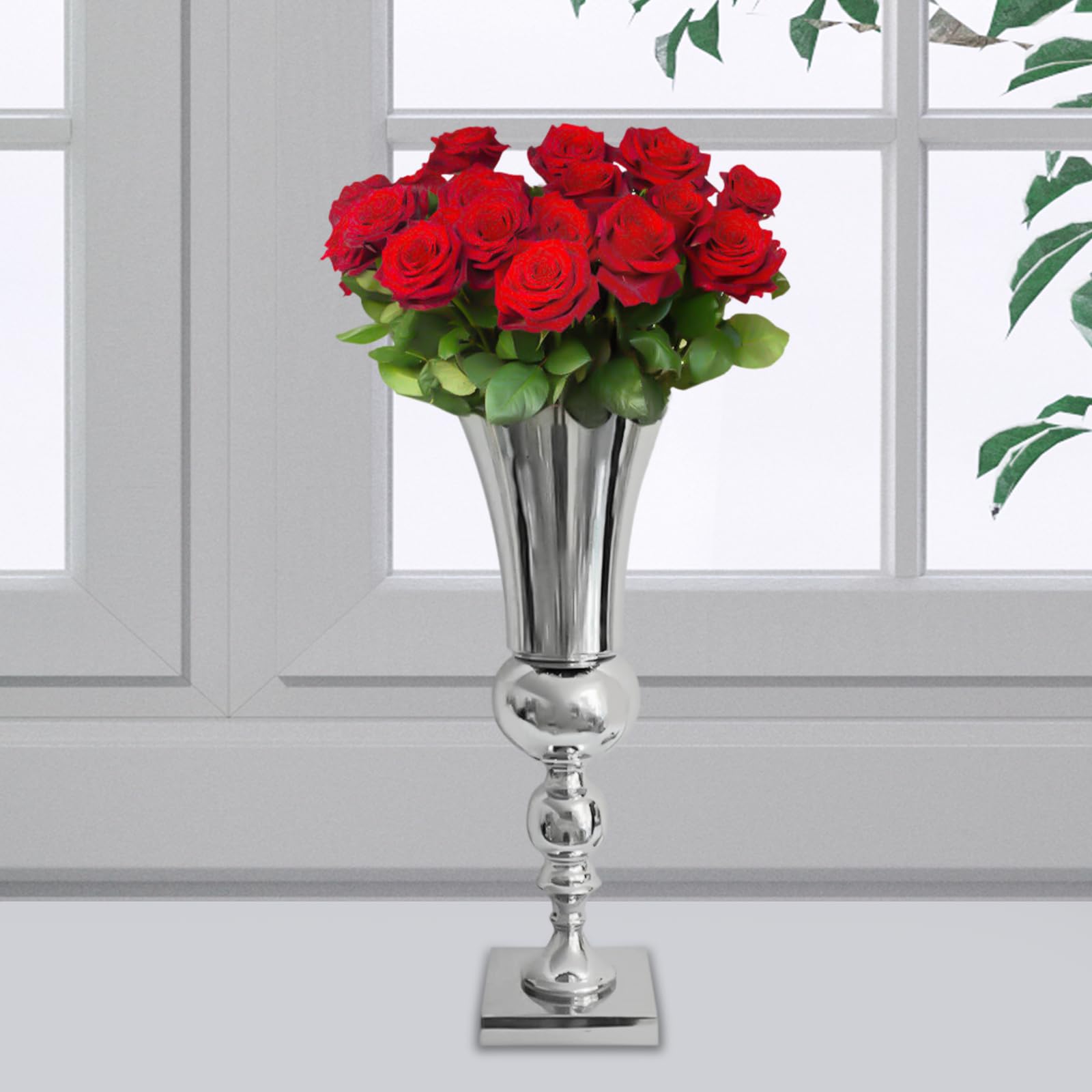 Iron Flower Vase for Decor, Wedding Centerpiece Vase for Tables, Silver