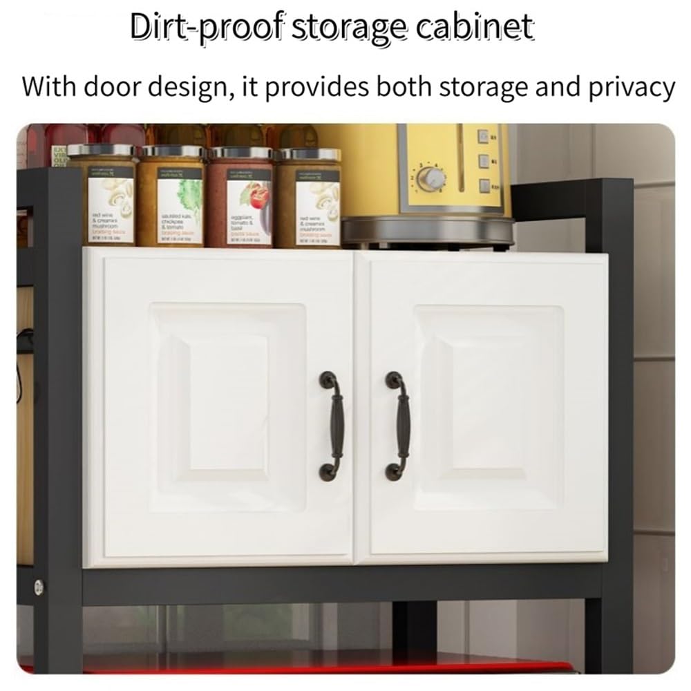 Resistente supporto per microonde, cucina a 3 ripiani con ante (nero, 70 cm / 27.6in), robusto ripiano portaoggetti per piccoli elettrodomestici, condimenti e accessori essenziali per il piano di