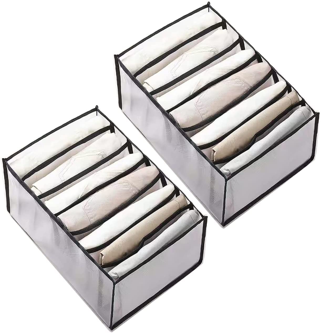 Happyjiu 7 Grids Washable Wardrobe Clothes Organizer, Jeans Compartment Storage Box, Foldable Closet Drawer Organizer Clothes Drawer Mesh Separation Box (2pcs Black,36 * 17 * 12CM)